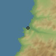 Shaded relief of the 57 km around Huasco, drawn from the GMTED2010 grid