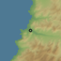 Shaded relief of the 57 km around Huasco Bajo, drawn from the GMTED2010 grid