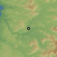 Shaded relief of the 55 km around Huechún Bajo, drawn from the GMTED2010 grid