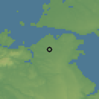 Shaded relief of the 53 km around Huillinco, drawn from the GMTED2010 grid