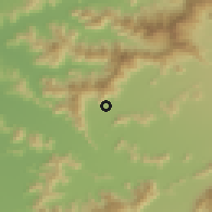 Shaded relief of the 55 km around Idahuillo, drawn from the GMTED2010 grid