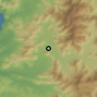 Shaded relief of the 56 km around La Calera, drawn from the GMTED2010 grid