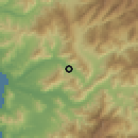 Shaded relief of the 56 km around La Canela, drawn from the GMTED2010 grid