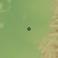 Shaded relief of the 55 km around La Conquista, drawn from the GMTED2010 grid