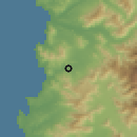 Shaded relief of the 56 km around La Cruz, drawn from the GMTED2010 grid