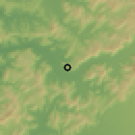 Shaded relief of the 55 km around La Huerta, drawn from the GMTED2010 grid