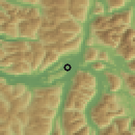 Shaded relief of the 52 km around La Junta, drawn from the GMTED2010 grid