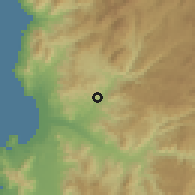 Shaded relief of the 56 km around Lambert, drawn from the GMTED2010 grid