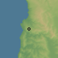 Shaded relief of the 55 km around La Pampa, drawn from the GMTED2010 grid