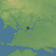 Shaded relief of the 53 km around La Pasada-Lepihué, drawn from the GMTED2010 grid