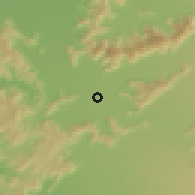 Shaded relief of the 55 km around Las Arañas, drawn from the GMTED2010 grid