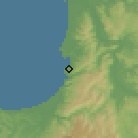 Shaded relief of the 54 km around Las Canteras, drawn from the GMTED2010 grid