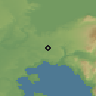 Shaded relief of the 53 km around Las Cascadas, drawn from the GMTED2010 grid