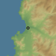 Shaded relief of the 56 km around La Serena, drawn from the GMTED2010 grid