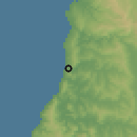 Shaded relief of the 55 km around Bucalemu, drawn from the GMTED2010 grid