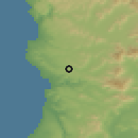 Shaded relief of the 55 km around Las Pataguas, drawn from the GMTED2010 grid