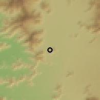 Shaded relief of the 55 km around La Vara, drawn from the GMTED2010 grid