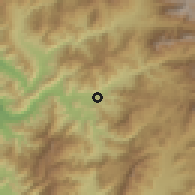Shaded relief of the 56 km around La Viña, drawn from the GMTED2010 grid