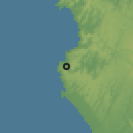 Shaded relief of the 54 km around Lebu, drawn from the GMTED2010 grid