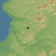 Shaded relief of the 55 km around Leyda, drawn from the GMTED2010 grid