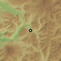 Shaded relief of the 53 km around Liquiñe, drawn from the GMTED2010 grid