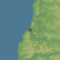 Shaded relief of the 55 km around Llico, drawn from the GMTED2010 grid