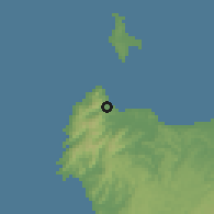 Shaded relief of the 54 km around Llico, drawn from the GMTED2010 grid