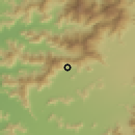 Shaded relief of the 55 km around Loreto-Molino, drawn from the GMTED2010 grid