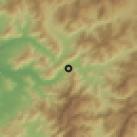 Shaded relief of the 56 km around Cabildo, drawn from the GMTED2010 grid