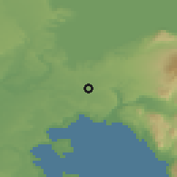 Shaded relief of the 53 km around Alerce, drawn from the GMTED2010 grid