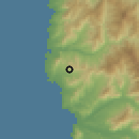 Shaded relief of the 56 km around Los Molles, drawn from the GMTED2010 grid
