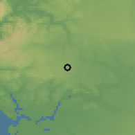 Shaded relief of the 53 km around Los Muermos, drawn from the GMTED2010 grid