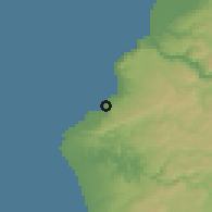 Shaded relief of the 55 km around Los Pellines, drawn from the GMTED2010 grid