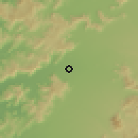 Shaded relief of the 55 km around Lo Valdivia, drawn from the GMTED2010 grid