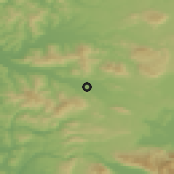 Shaded relief of the 53 km around Malalhue, drawn from the GMTED2010 grid
