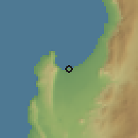 Shaded relief of the 58 km around Mejillones, drawn from the GMTED2010 grid