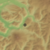 Shaded relief of the 53 km around Neltume, drawn from the GMTED2010 grid