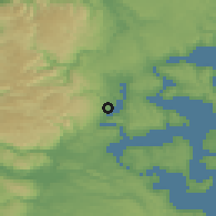 Shaded relief of the 52 km around Nercón, drawn from the GMTED2010 grid