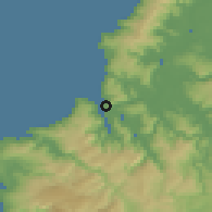 Shaded relief of the 53 km around Niebla, drawn from the GMTED2010 grid