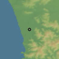 Shaded relief of the 54 km around Nueva Toltén, drawn from the GMTED2010 grid