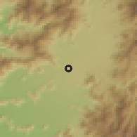 Shaded relief of the 55 km around Olivar Alto, drawn from the GMTED2010 grid