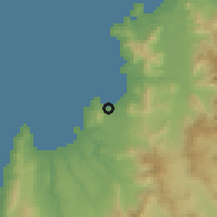 Shaded relief of the 56 km around Caleta Hornos, drawn from the GMTED2010 grid