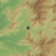 Shaded relief of the 56 km around Pachacamita, drawn from the GMTED2010 grid