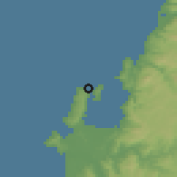 Shaded relief of the 54 km around Caleta Tumbes, drawn from the GMTED2010 grid