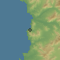 Shaded relief of the 56 km around Papudo, drawn from the GMTED2010 grid
