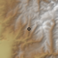 Shaded relief of the 55 km around Paso Marchant, drawn from the GMTED2010 grid