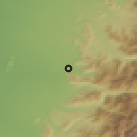 Shaded relief of the 55 km around Paso Rari, drawn from the GMTED2010 grid
