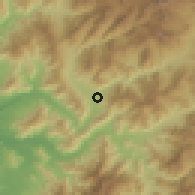 Shaded relief of the 56 km around Pedegua, drawn from the GMTED2010 grid