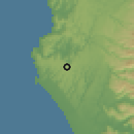 Shaded relief of the 54 km around Pehuén, drawn from the GMTED2010 grid