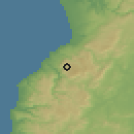 Shaded relief of the 55 km around Pelluhue, drawn from the GMTED2010 grid